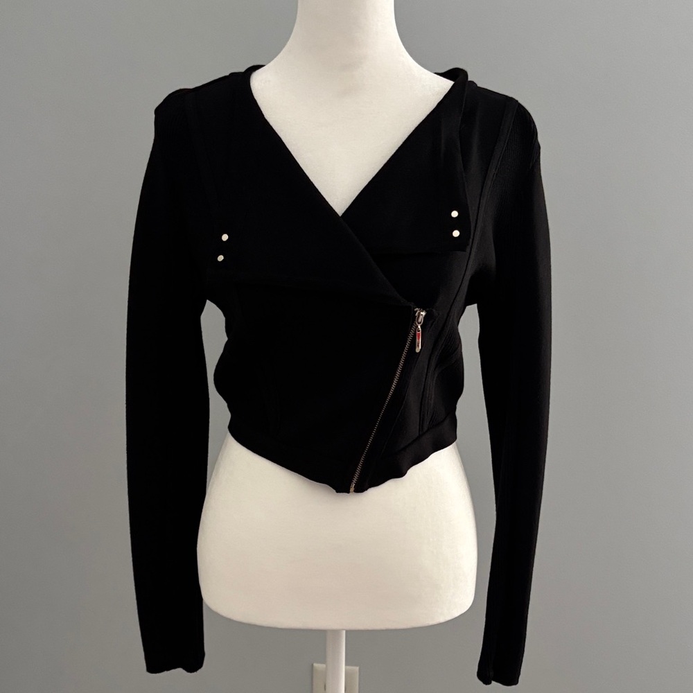 White House Black Market Black Asymmetrical Zip sweater